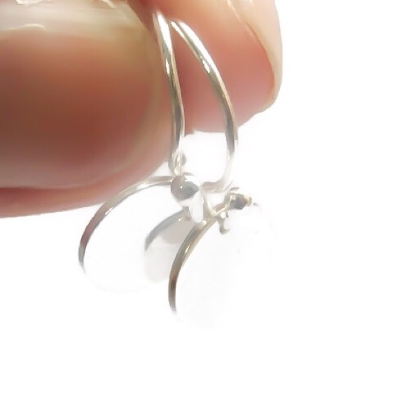 925 Sterling Silver DISK dangle drop EARRINGS - Picture 2 of 5